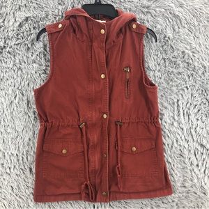 Lovecrazy Vest Jacket Womens Medium Drawstring Waist Full Zip Hooded